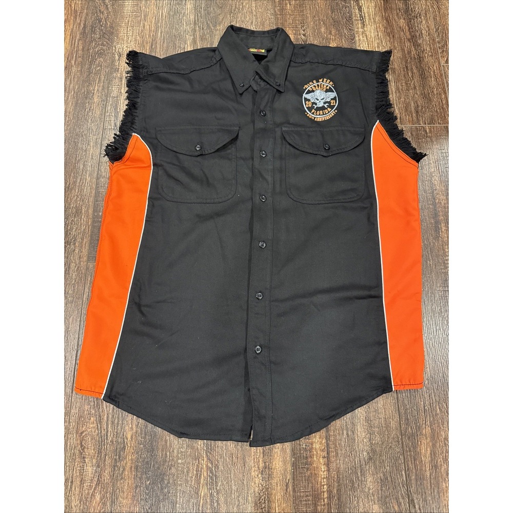 2021 Daytona Bike Week Cut Off Sleeve Style Fringe Button Down Vest Bikercore